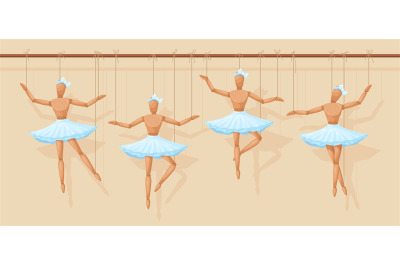Marionette ballerina. Wooden marionettes artificial ballet or theatre