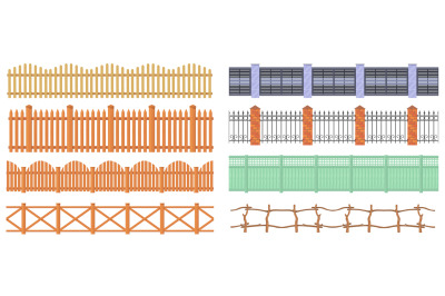 Seamless wooden fences. Cartoon wood fence pattern, long outdoor house