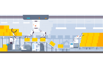 Automated warehouse conveyor. Factory packing process or boxes sorting