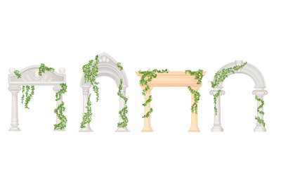 Ivy arches. Historic gardens arc with marble pillar, wedding gate old
