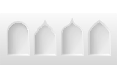 3d arabic arches. White realistic islamic arch, arabesque door or wind