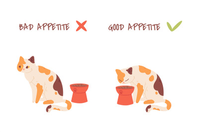 Cat appetite. Picky to feed kitten, bad or good pets appetites diagram