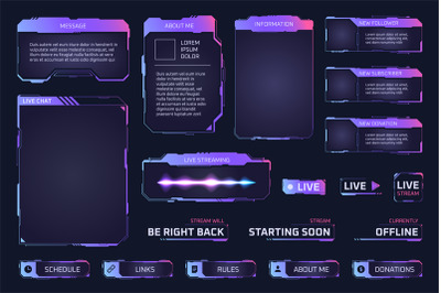 Game stream panels. Twitch streaming overlay frames for gamers leaderb