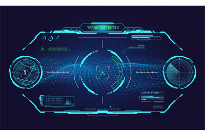 Cockpit vr dashboard. Hud spaceship hologram interface futuristic airc