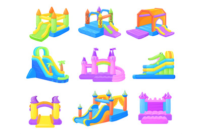 Inflatable castles. Inflated castle and air bouncy slides for kids par