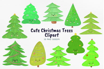 Cute Christmas Trees Kawaii PNG Bundle