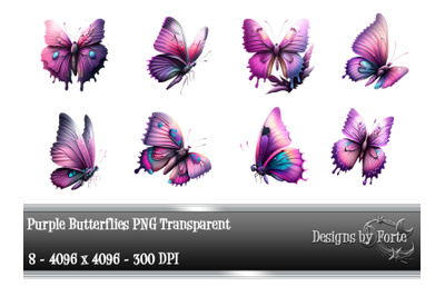 Purple Butterflies PNG Transparent Graphic