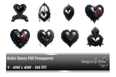 Gothic Hearts Set #1 PNG Clip Art
