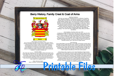 Berry History, Family Crest &amp; Coat of Arms