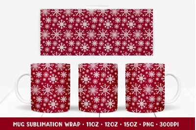 Winter Snowflakes Mug Sublimation Design. Red Mug Wrap