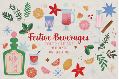Festive Beverages &amp; Fruit PNG | Colorful Holiday Beverages PNG | Tropi
