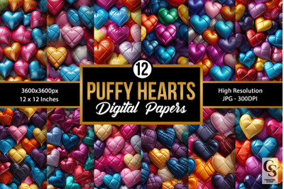 Rainbow Puffy 3D Hearts Seamless Patterns