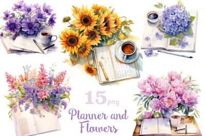 Planner And Flowers Clipart | Spring Planner Bundle