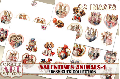 Valentine animals-1 stickers set&2C; fussy cuts&2C;Valentines