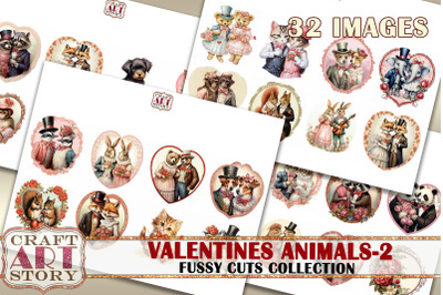 Valentine animals-2 stickers set&2C; fussy cuts&2C;Valentines