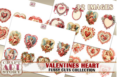 Valentine stickers set&2C; fussy cuts heart&2C;Valentines Ephemera