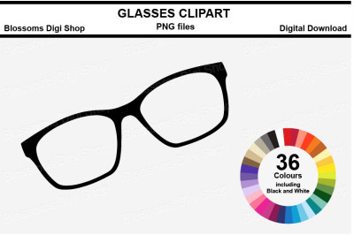 Glasses Sticker Clipart, 36 files, multi colours