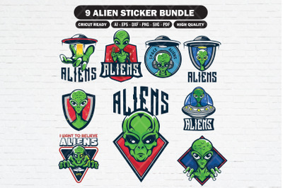 Set of Alien UFO sticker svg bundle