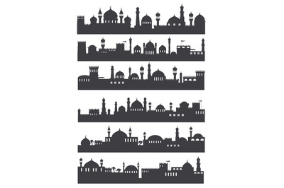 Arabic cityscape silhouettes. Traditional arabian architecture skyline