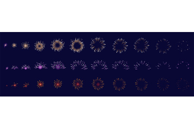 Firework animation. Fireworks sequence set, gathering light particle f