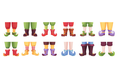 Gnome legs. Elf feet in carnival pants, leprechaun or sorceress foot s