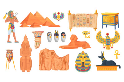 Egyptian ancient objects. Egypt ruine and history monuments, egyptians
