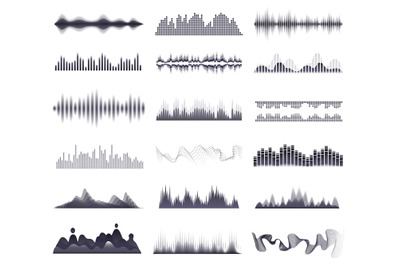 Sonic lines. Voice recordings soundwave or music spectrum waves, sound