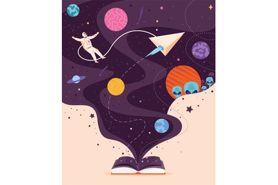 Space book imagination. Inspiring storybook galaxy environment and cos