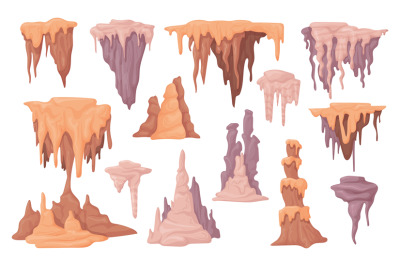 Stalagmites. Stalagmite and stalactite underwater cave or stone cavern