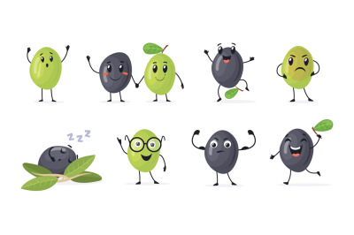 Cartoon olive characters. Couple olives character funny mascot for wal