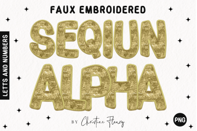 Gold Faux Embroidered Sequin Alpha PNG