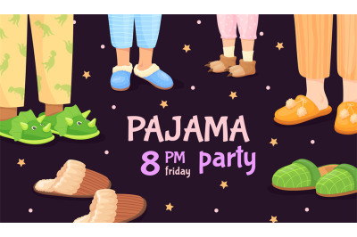 Pajama party. Sleepover invite for kids holiday birthday night, child