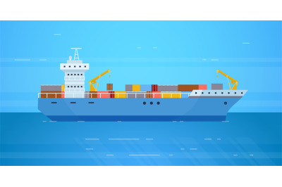 Cargo ship seaport. Freight vessel for internation logistic shipping c
