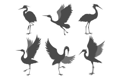 Heron poses silhouettes