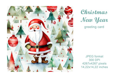 Funny Santa watercolor greeting card, illustration. Merry Christmas!