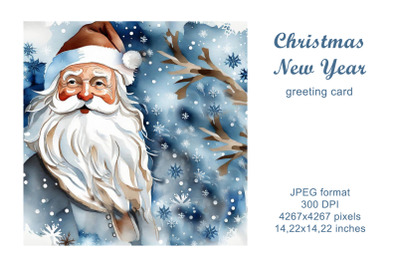 Santa Claus watercolor greeting card, illustration. Merry Christmas!