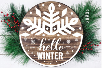 Hello Winter SVG. Winter decorations. Round door sign