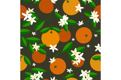Orange fruits leaves flowers pattern.