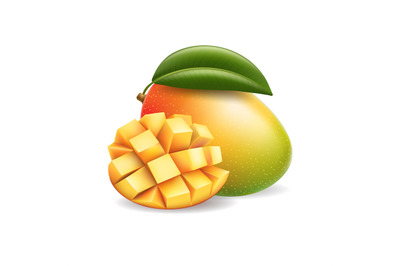 Cutting mango 3d cartoon illustration