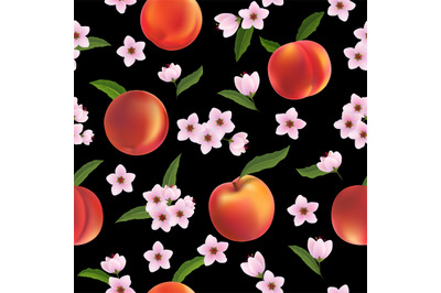Peaches fruits black pattern