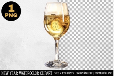 Watercolor Champagne Glass Clipart | New Year Clipart