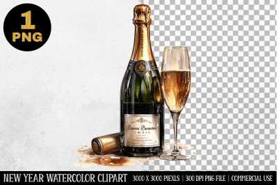 Watercolor Champagne Glass Clipart | New Year Clipart