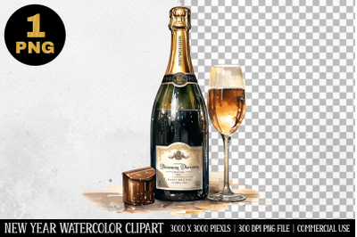 Watercolor Champagne Glass Clipart | New Year Clipart