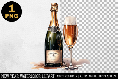 Watercolor Champagne Glass Clipart | New Year Clipart