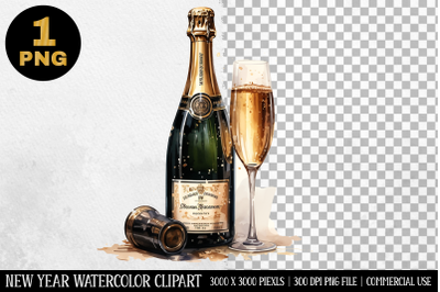 Watercolor Champagne Glass Clipart | New Year Clipart