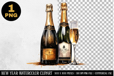 Watercolor Champagne Glass Clipart | New Year Clipart