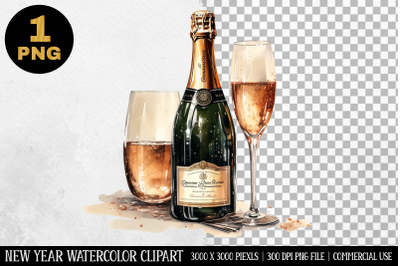 Watercolor Champagne Glass Clipart | New Year Clipart