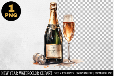 Watercolor Champagne Glass Clipart | New Year Clipart