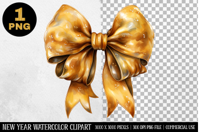 Watercolor Gold Bow Clipart | New Year Clipart