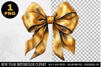 Watercolor Gold Bow Clipart | New Year Clipart